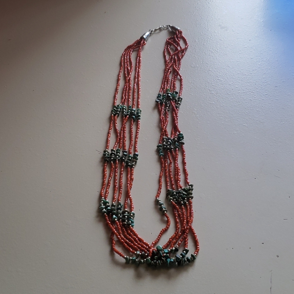 Navajo Turquoise And Spiny Oyster Necklace - Picture 2 of 6